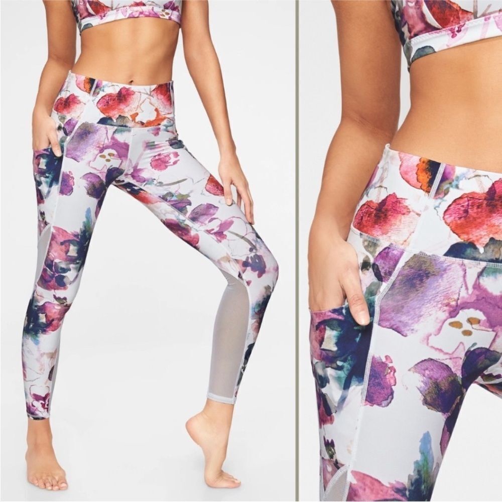 ATHLETA | Mudra 7/8 Length Watercolor Floral Print Leggings Women’s Size Small